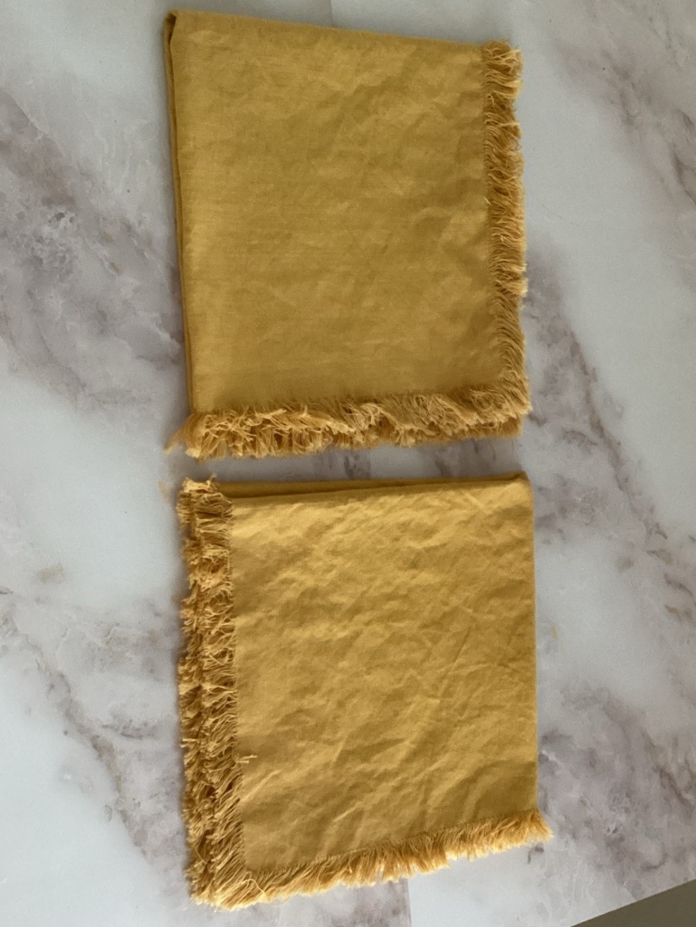 (2)  sunny  yellow fringe cloth napkins